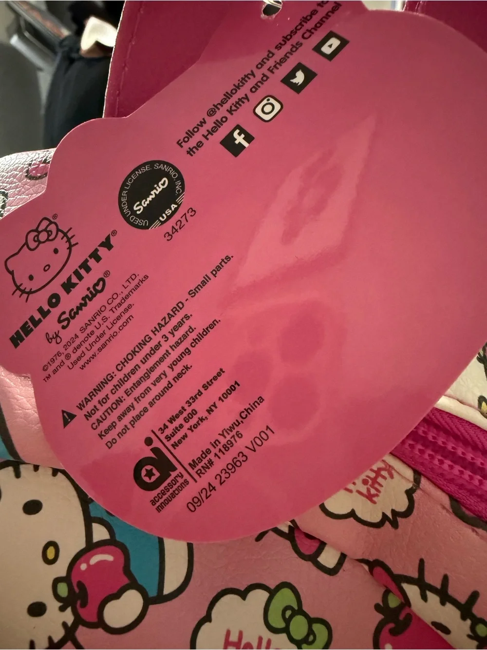 NWT Hello Kitty by Sanrio Mini Backpack Apple Print Pink and Sock Bundle